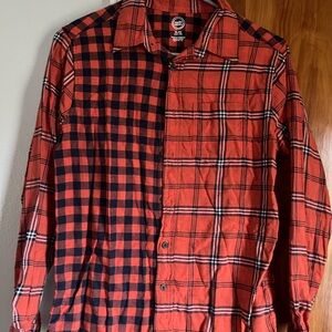 Wonder Nation boys Dual Plaid Shirt - orange and navy blue ish